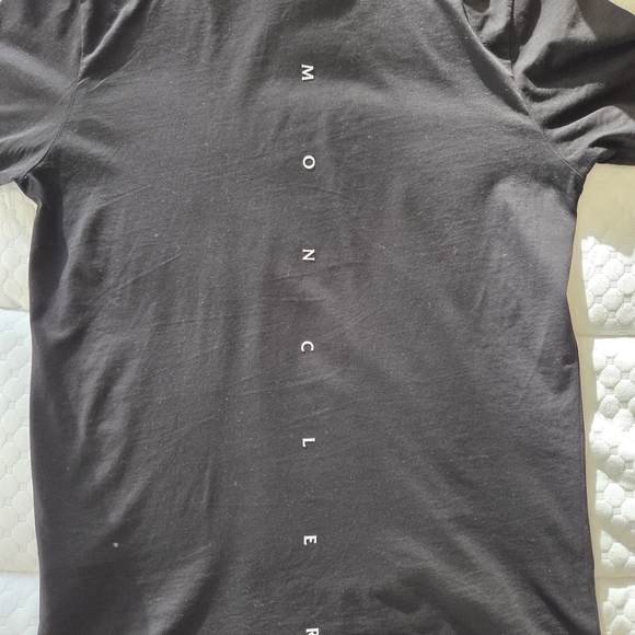 Moncler Short Sleeve Tee in Black with Vertical White Text - Picture 2 of 13